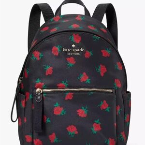 Kate Spade Black Backpack with Red Floral Design